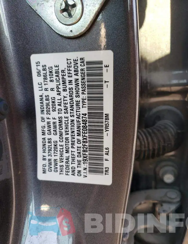 19XFB2F8XFE084874 Photo# 12