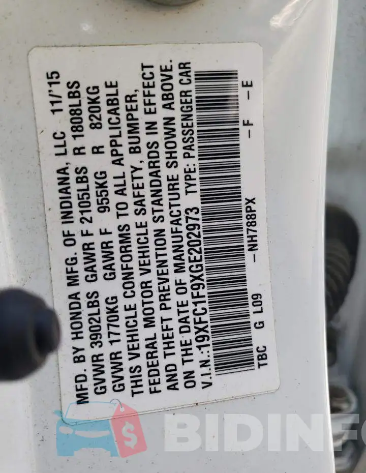 19XFC1F9XGE202973 Photo# 12