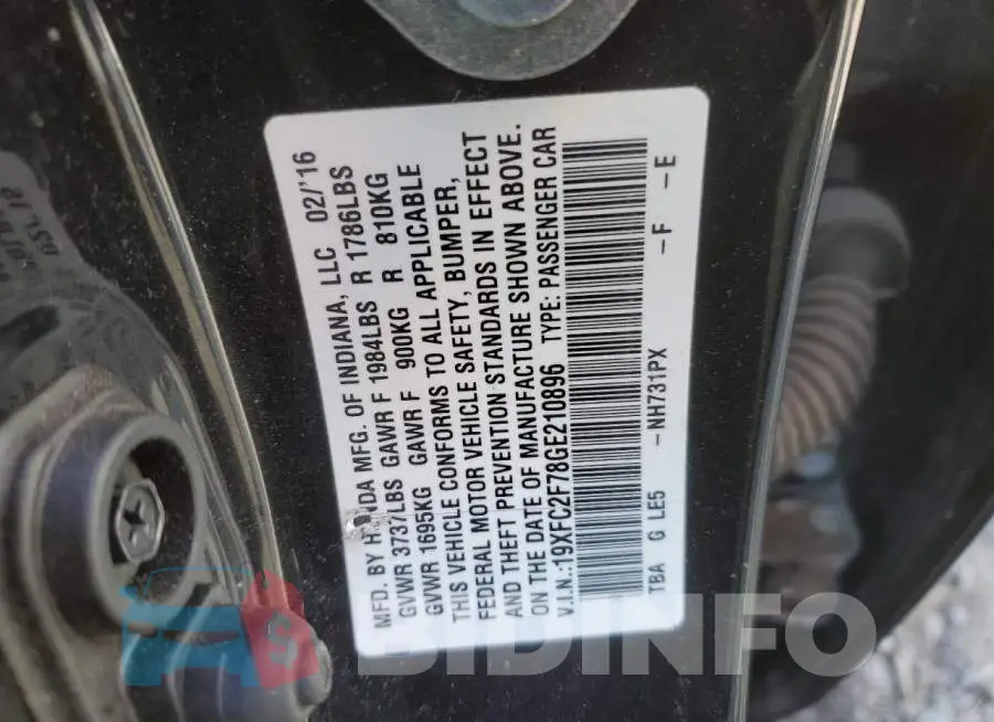 19XFC2F78GE210896 Photo# 12