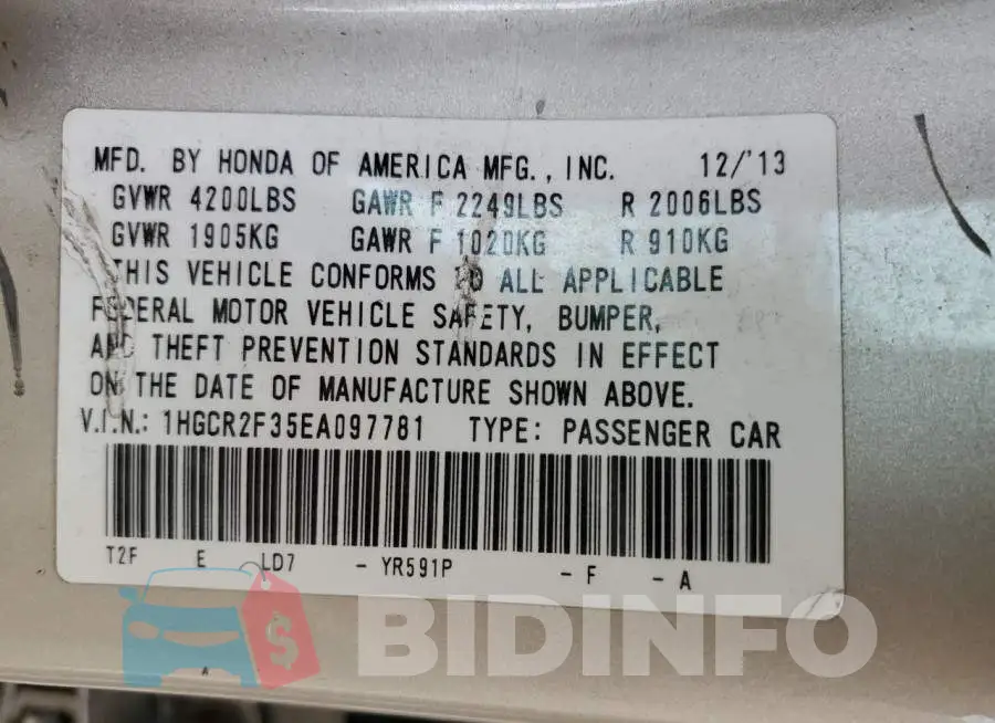 1HGCR2F35EA097781 Photo# 13