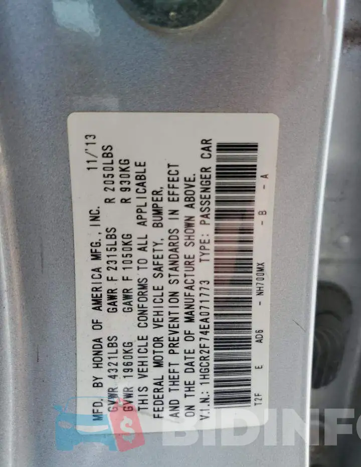 1HGCR2F74EA071773 Photo# 12