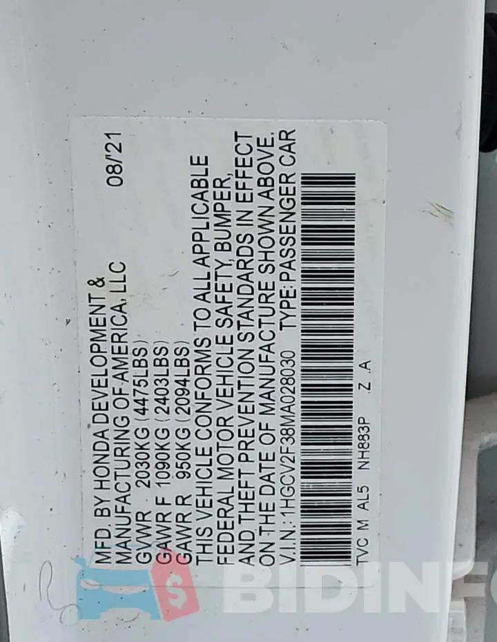 1HGCV2F38MA028030 Photo# 12