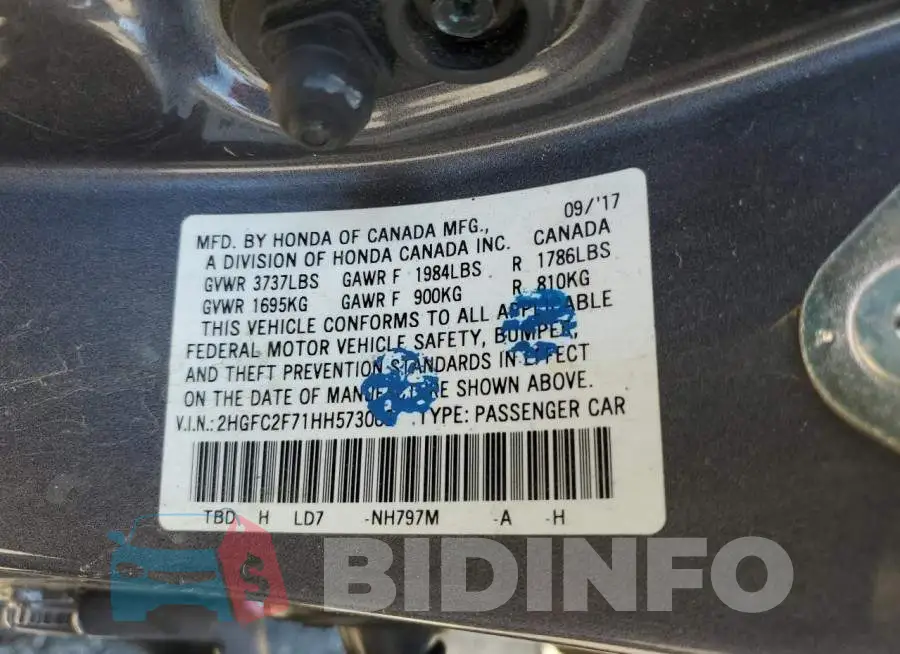 2HGFC2F71HH573063 Photo# 12