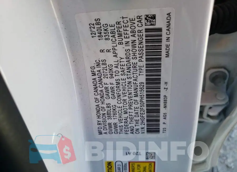 2HGFE2F50PH515629 Photo# 12