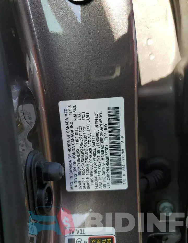 2HKRM4H55GH727019 Photo# 13