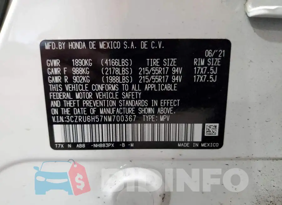 3CZRU6H57NM700367 Photo# 13