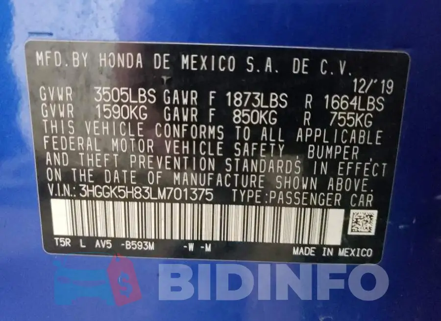 3HGGK5H83LM701375 Photo# 13