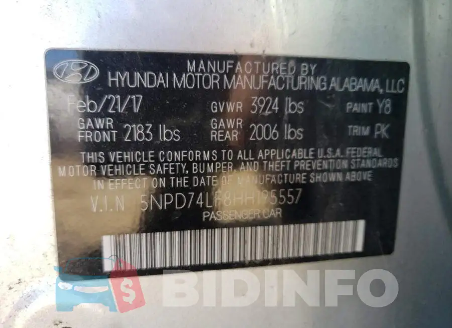 5NPD74LF8HH195557 Photo# 12