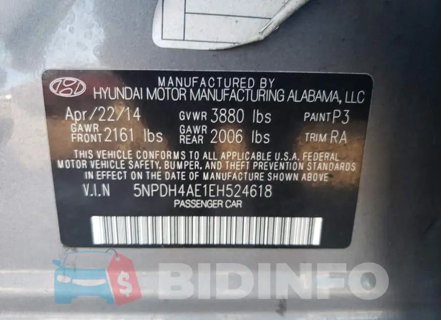 5NPDH4AE1EH524618 Photo# 13
