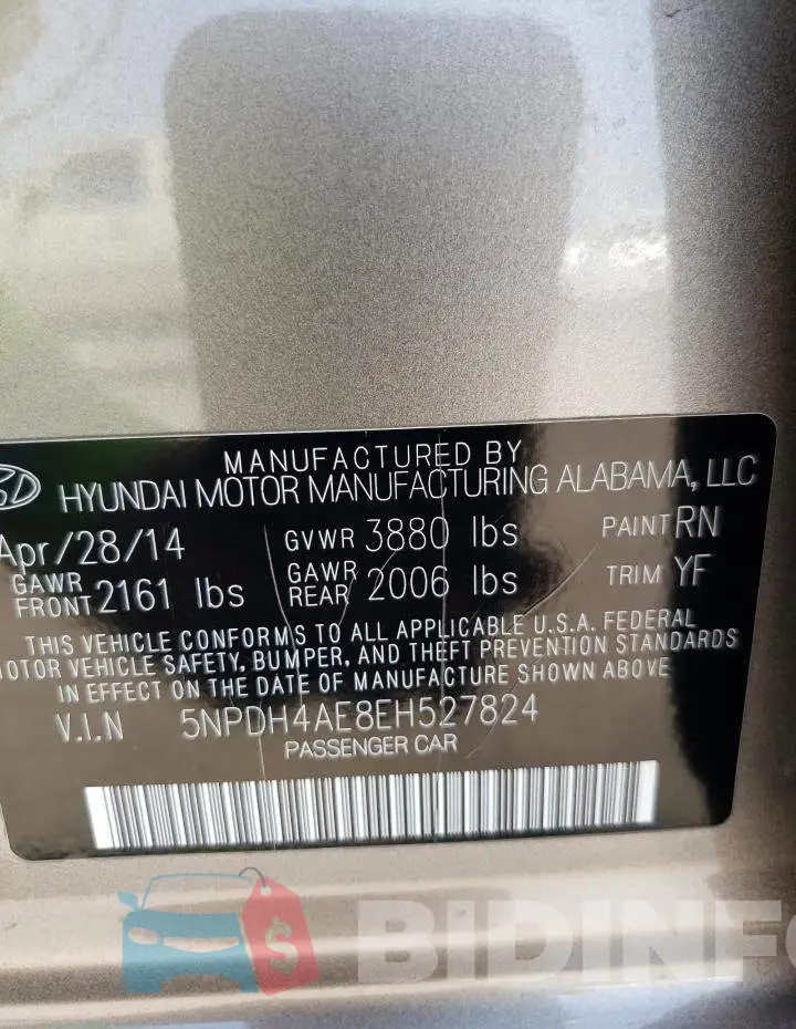 5NPDH4AE8EH527824 Photo# 13