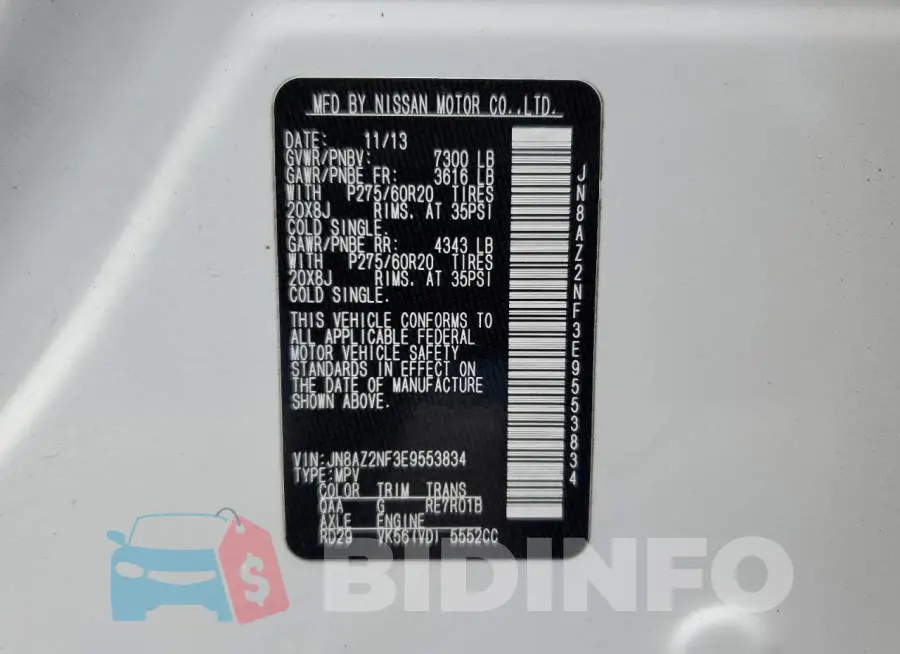 JN8AZ2NF3E9553834 Photo# 13