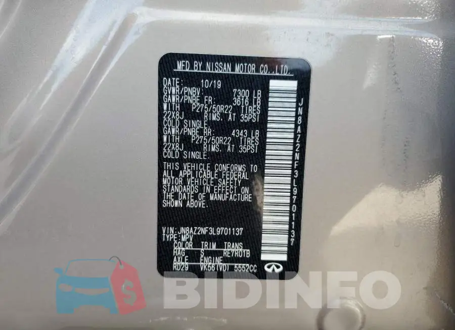 JN8AZ2NF3L9701137 Photo# 13