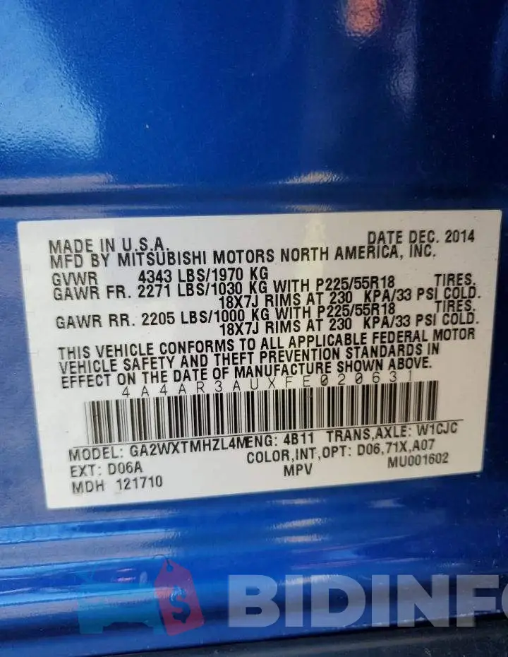 4A4AR3AUXFE020631 Photo# 13