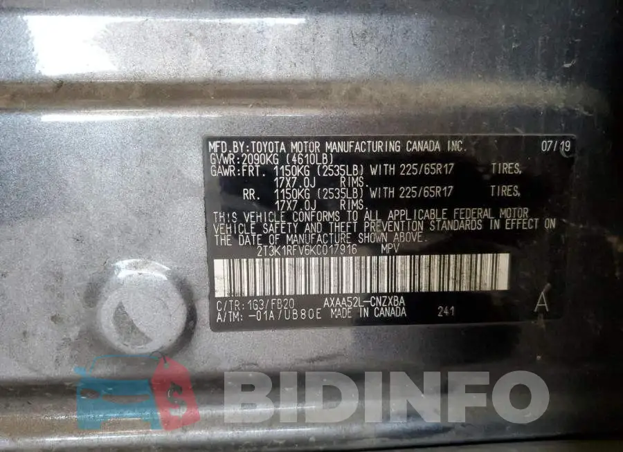 2T3K1RFV6KC017916 Photo# 13