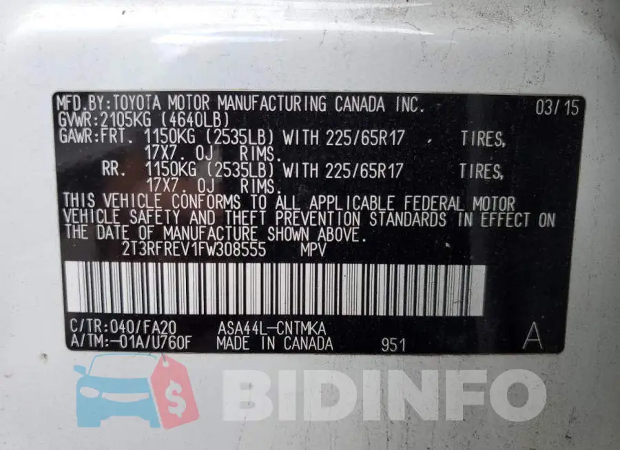2T3RFREV1FW308555 Photo# 12
