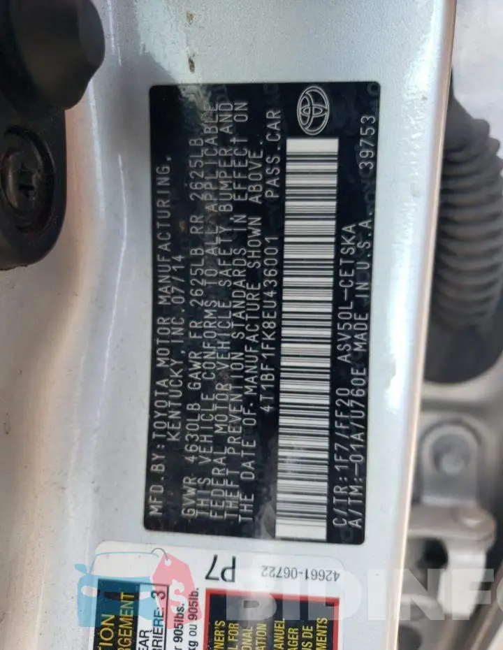 4T1BF1FK8EU436001 Photo# 12