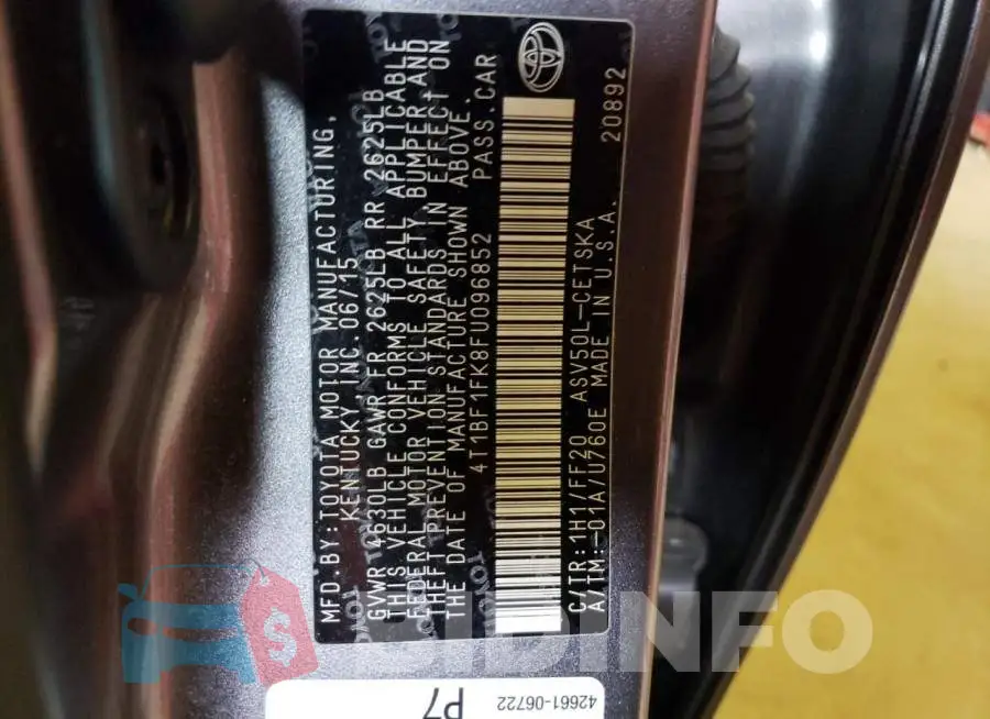4T1BF1FK8FU096852 Photo# 12