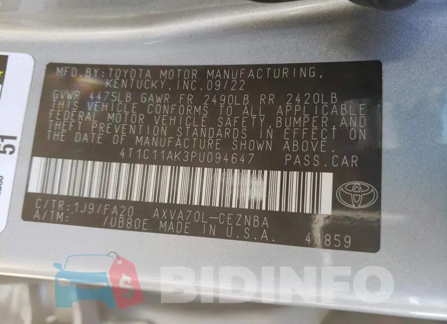 4T1C11AK3PU094647 Photo# 13