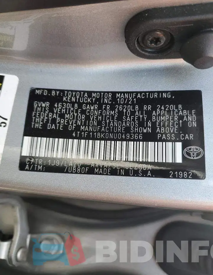4T1F11BK0NU049366 Photo# 12