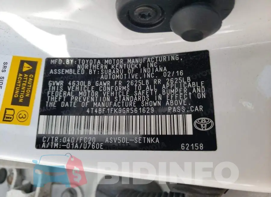 4T4BF1FK9GR561629 Photo# 12