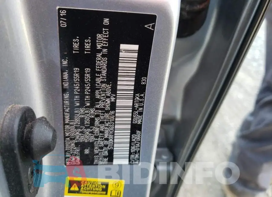 5TDDKRFH3GS310616 Photo# 14