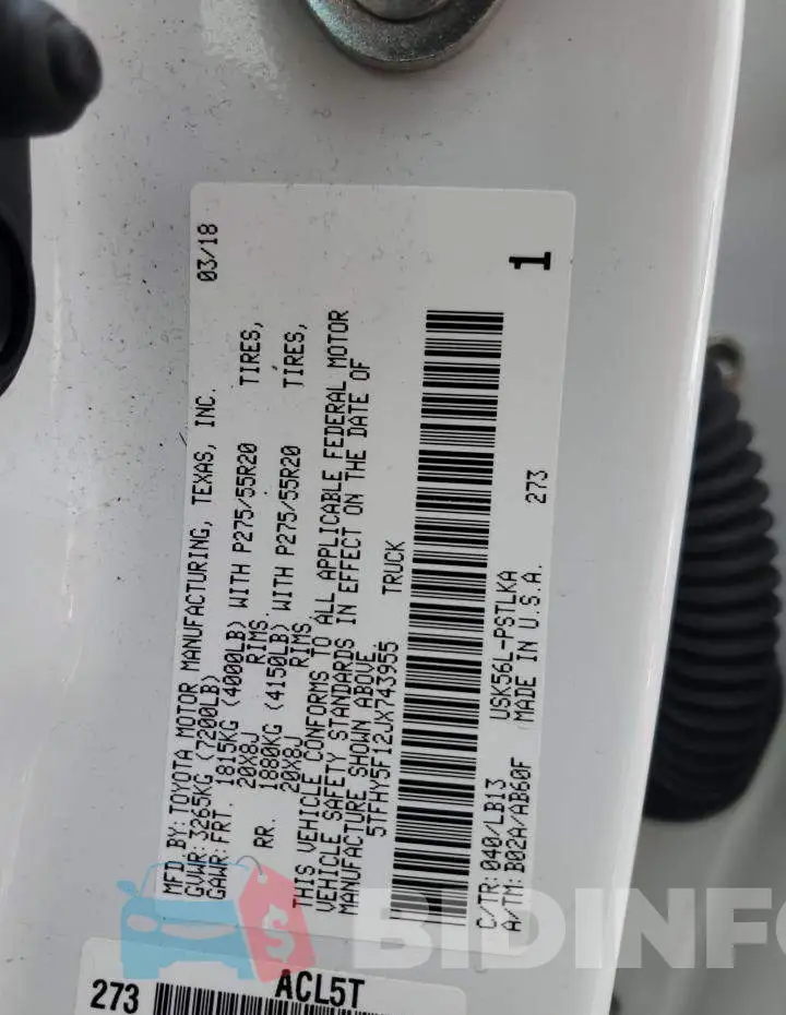 5TFHY5F12JX743955 Photo# 12