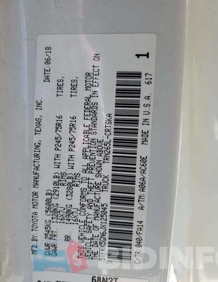 5TFRX5GN6JX125045 Photo# 12