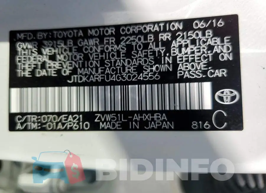 JTDKARFU4G3024556 Photo# 12