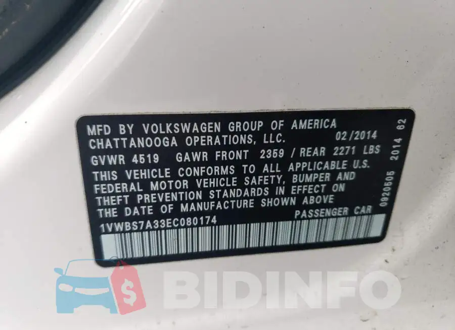 1VWBS7A33EC080174 Photo# 12