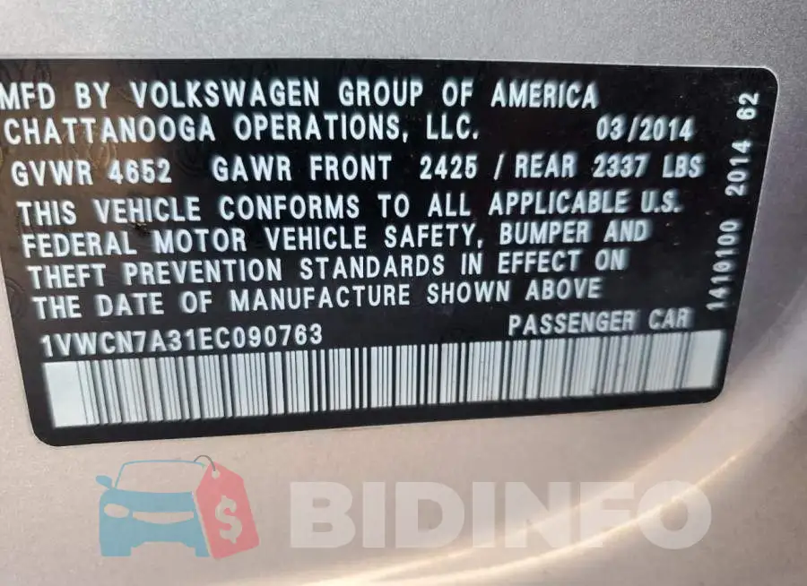1VWCN7A31EC090763 Photo# 12