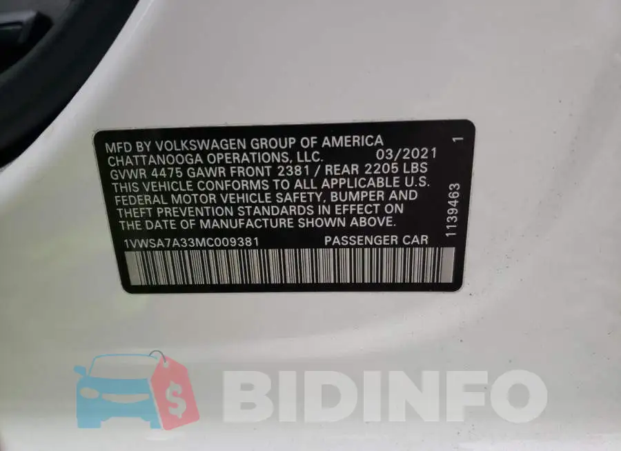 1VWSA7A33MC009381 Photo# 12