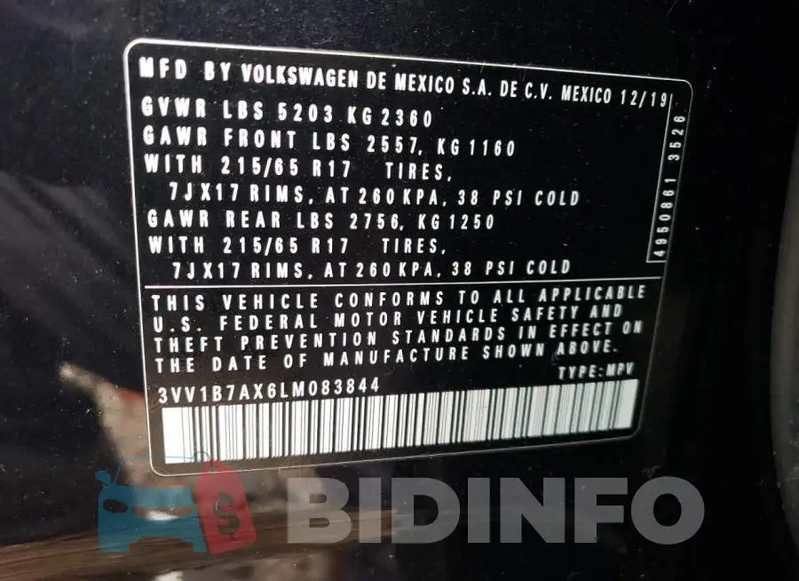 3VV1B7AX6LM083844 Photo# 13