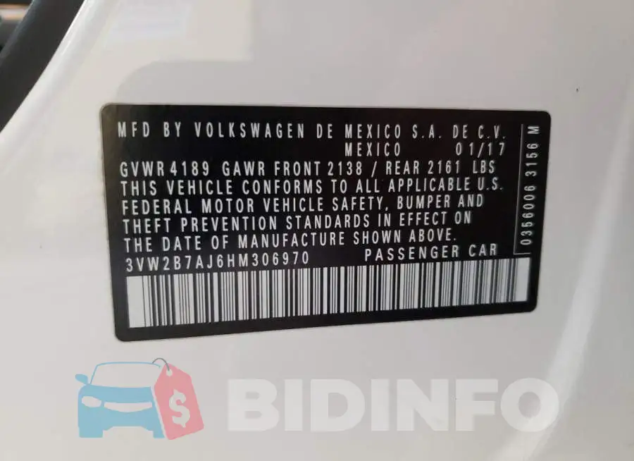 3VW2B7AJ6HM306970 Photo# 13