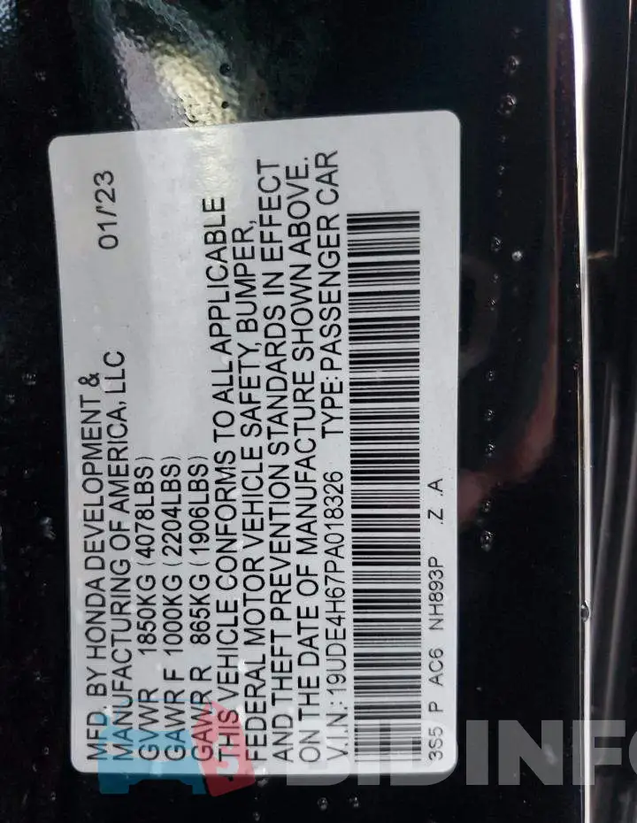 19UDE4H67PA018326 Photo# 13