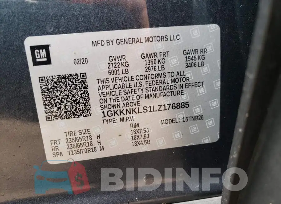 1GKKNKLS1LZ176885 Photo# 13