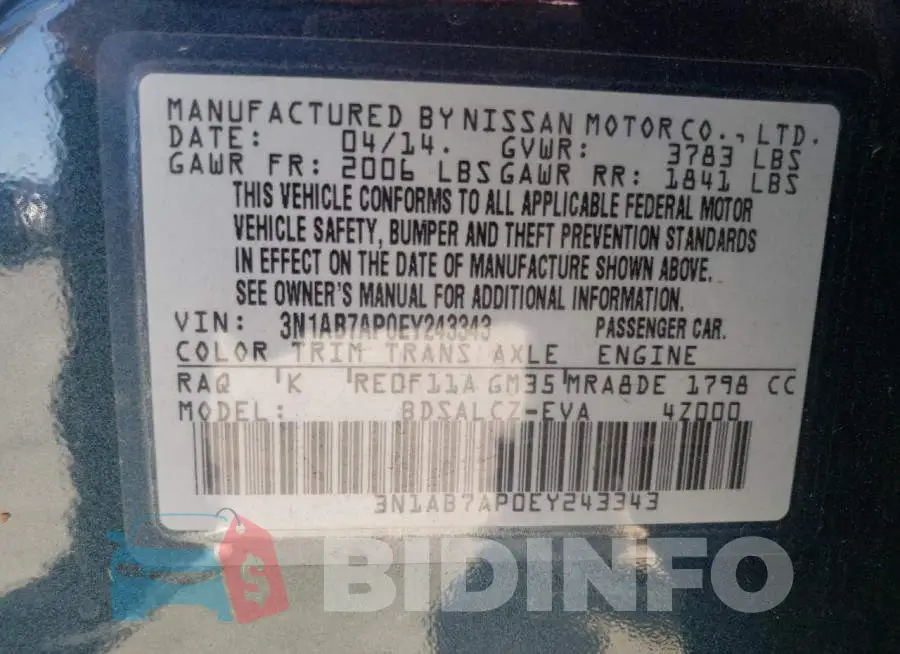 3N1AB7AP0EY243343 Photo# 12