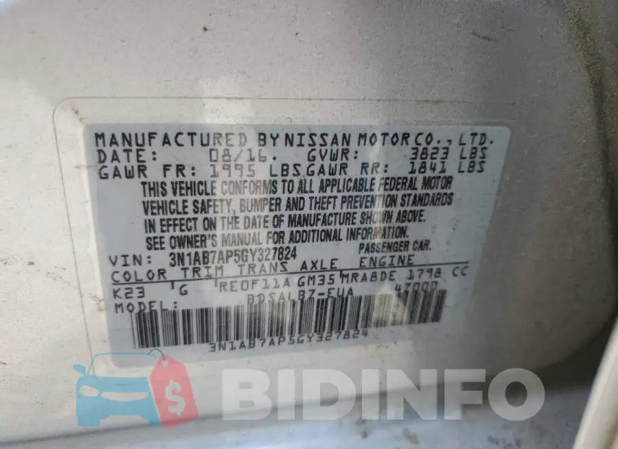 3N1AB7AP5GY327824 Photo# 12