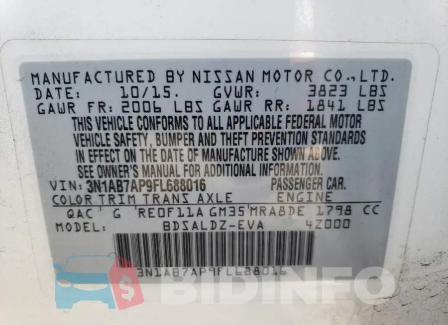 3N1AB7AP9FL688016 Photo# 13