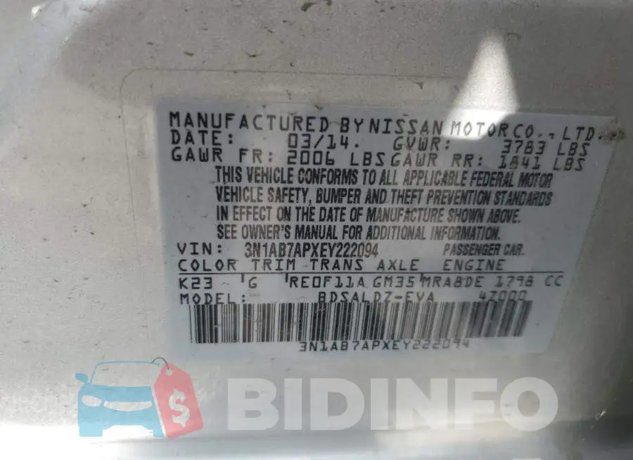 3N1AB7APXEY222094 Photo# 12