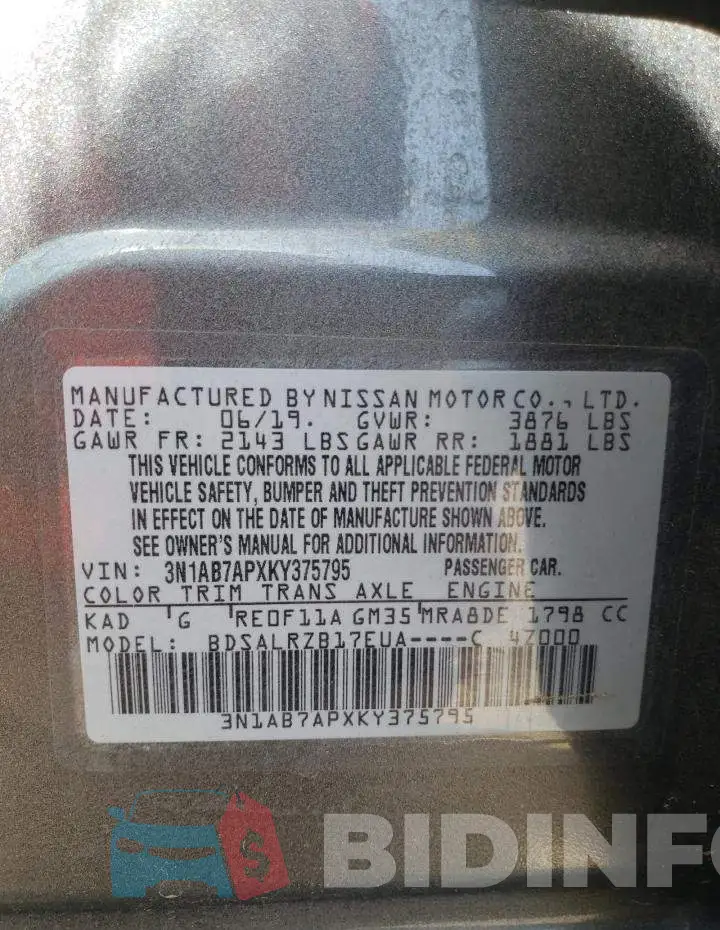 3N1AB7APXKY375795 Photo# 12