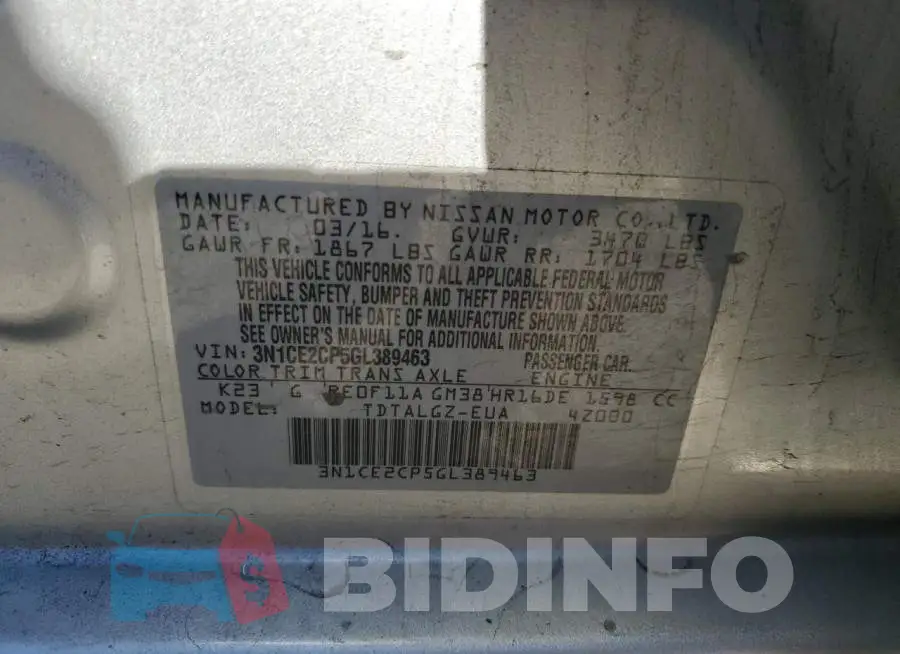 3N1CE2CP5GL389463 Photo# 12