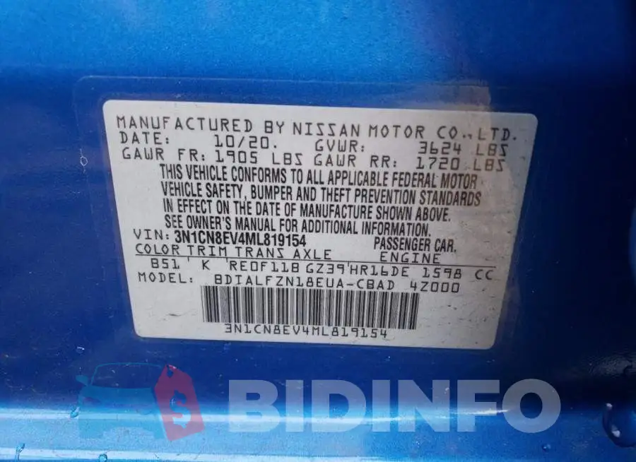 3N1CN8EV4ML819154 Photo# 13