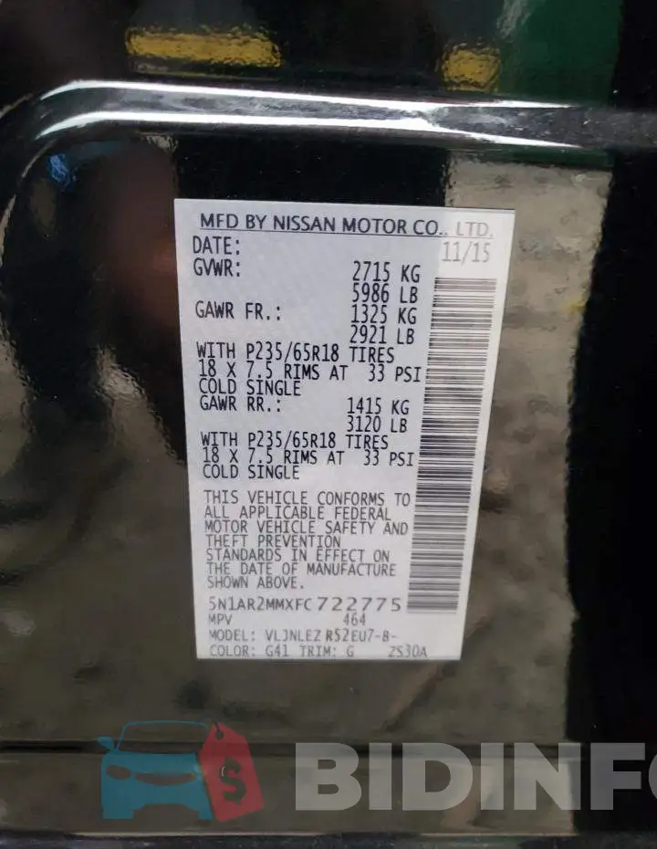 5N1AR2MMXFC722775 Photo# 13