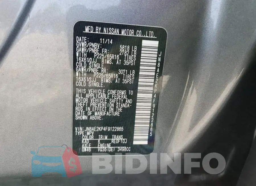 JN8AE2KP4F9122865 Photo# 14