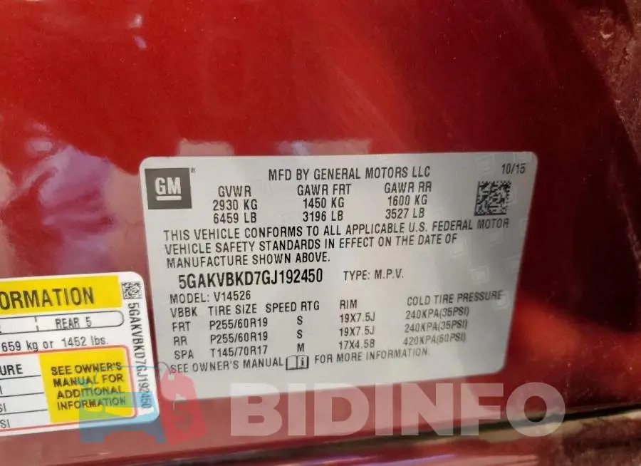 5GAKVBKD7GJ192450 Photo# 13