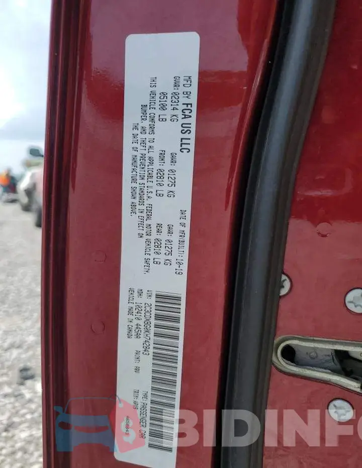 2C3CDXBG0KH742843 Photo# 13
