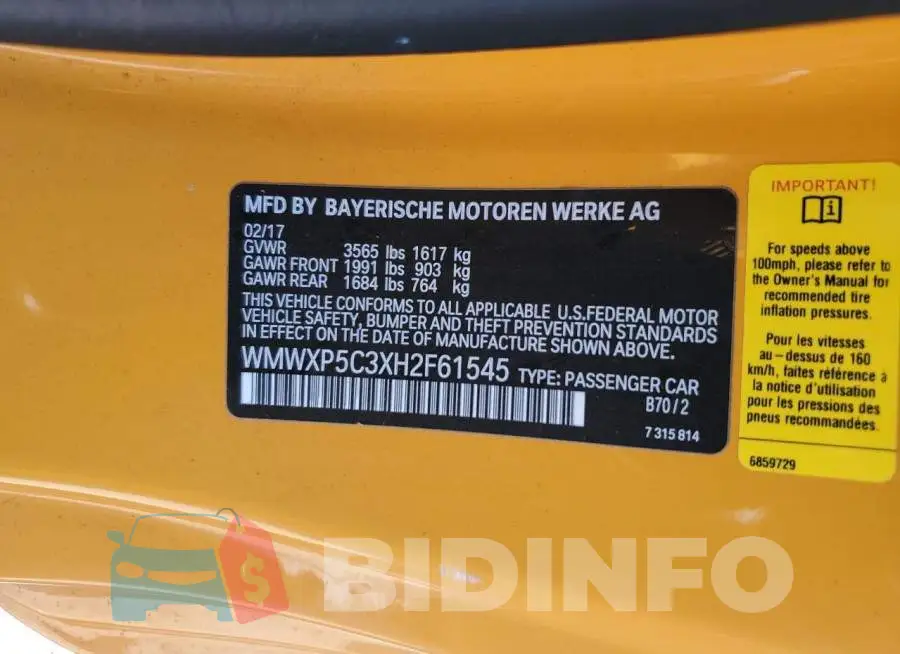 WMWXP5C3XH2F61545 Photo# 12