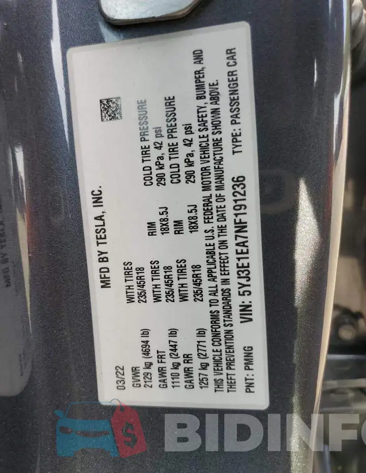 5YJ3E1EA7NF191236 Photo# 13