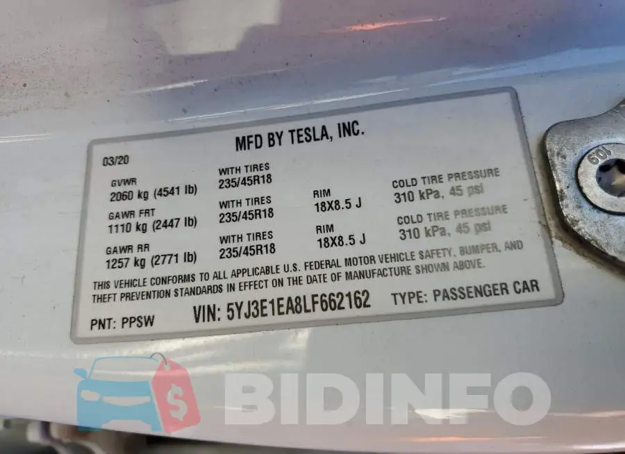 5YJ3E1EA8LF662162 Photo# 12