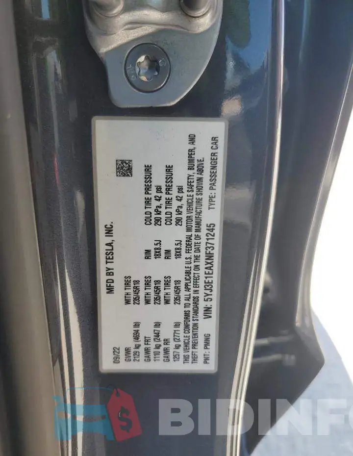 5YJ3E1EAXNF371245 Photo# 12